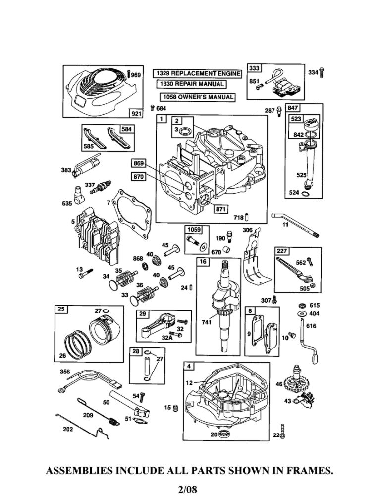 Cylinder/Crankshaft/Sump Diagram and Parts List for 126T02-0709-E1C  Briggs and Stratton Engine